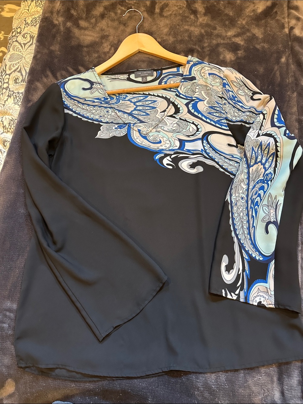 The Limited Black Long Sleeve Top with Blue & Cream Paisley